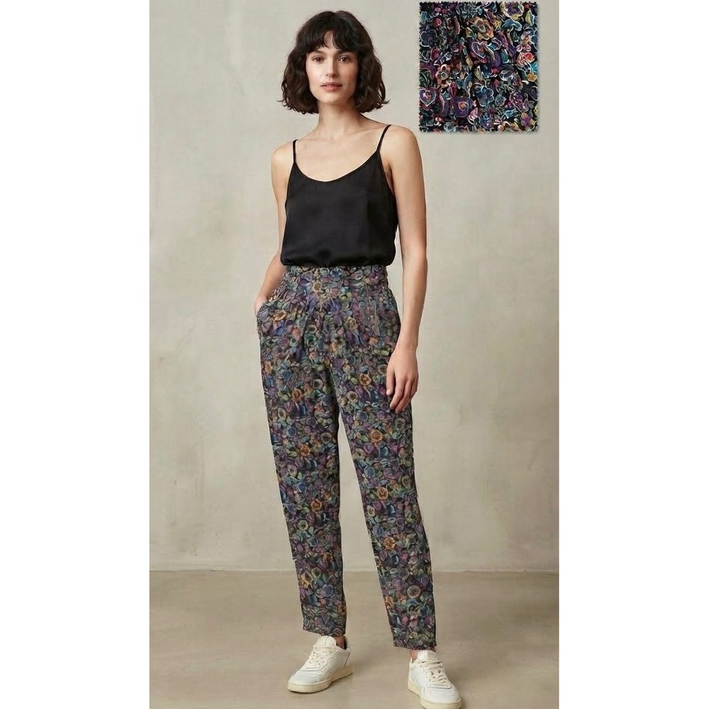 VTG Nouveau Tapered Pants Womens Size M Multi Color Floral Paisley High Rise 80s
